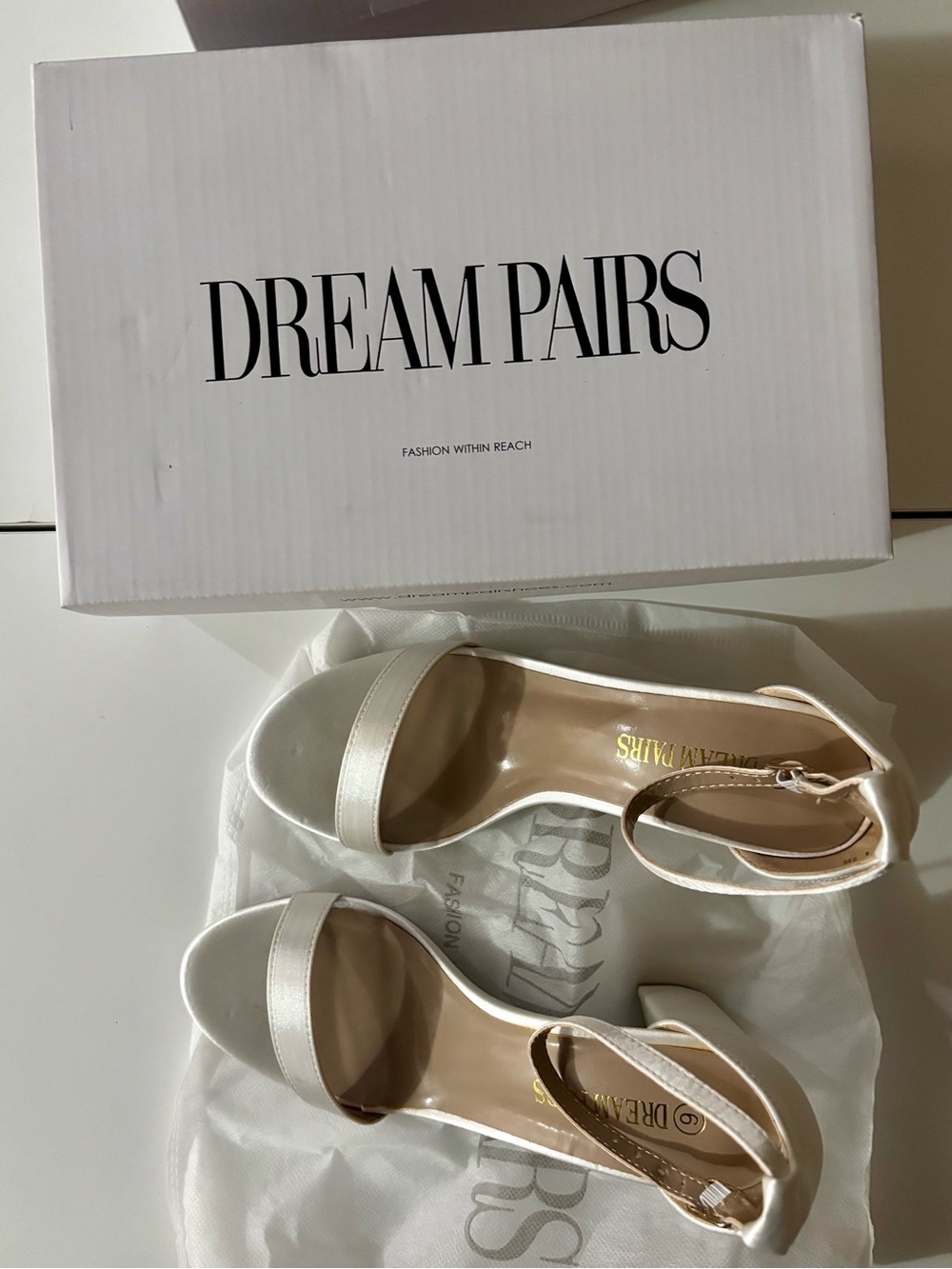 Dream Pairs White Satin Open-Toe Ankle Strap Heels
